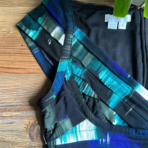 🔥London Times blue/green/black dress with cap sleeves - Picture 5 of 6